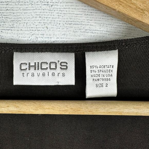 Chicos Traveler Womens size 2 Large 12 Open Cardigan Black Slinky - Picture 7 of 9